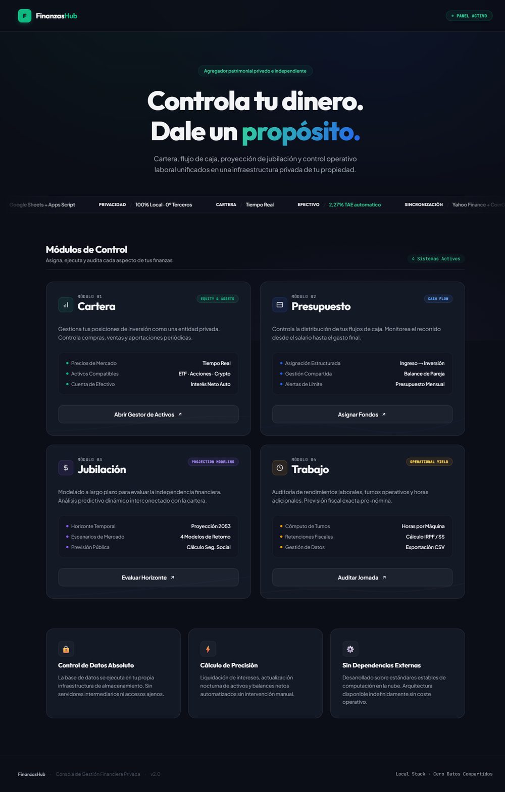 Captura de la app de FinanzasHub, suite de finanzas personales